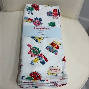 Cath Kidston Festive Set of 3 " Gift Print" White/Red/Colorful Kitchen Towels